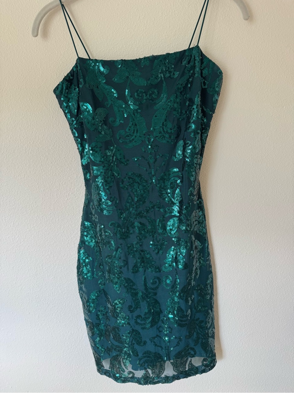 Cocktail dress Emerald Sequin Slip Dress with Spaghetti Straps Small/Short